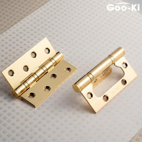 1 Pcs 4-inch Fine Copper Child-mother Hinges Drawing Gold Door Furniture Small Hinge For Decoration Furniture Hardware