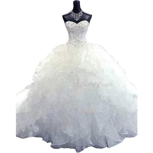 100% real photo White Wedding Dresses 2020 Sweetheart neckline Lace-up Bridal Ball Gowns