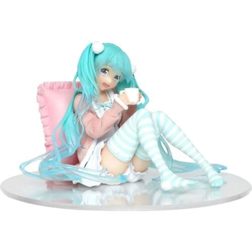 12cm Festival Anime Model Hatsune Miku Normal Clothes Pajamas Sitting Posture Action Figure Doll Decoration Gift Exquisite Boxed
