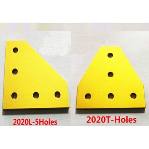 20/10/5pcs 2020 L-Shaped and T-Shape 5Holes Aluminium Joining Plates Connectors Corners 90 Degrees Yellow