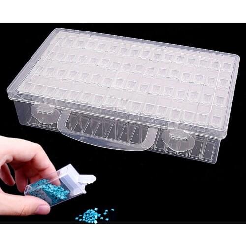 64 Slots Storage Box and Label paper,Diamond Embroidery Contain Diamond Painting Accessory boxes Case Cross Stitch Tools