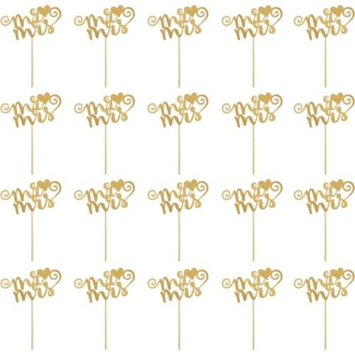 20 Pieces Glitter MR MRS Heart Cake Cupcake Topper Decor For Wedding