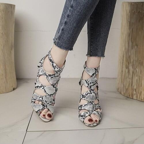 Large Size High Heels Sexy Snake Grain Women Sandals High Heels Summer Dress Womens Pumps New Black Mary Jane Shoes with Heels