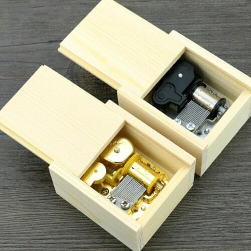Solid Wood Clockwork Pull-out Music box DIY Wooden Eight Rhymes Musical Box Golden Sliver Movement best for Gift Home Decor