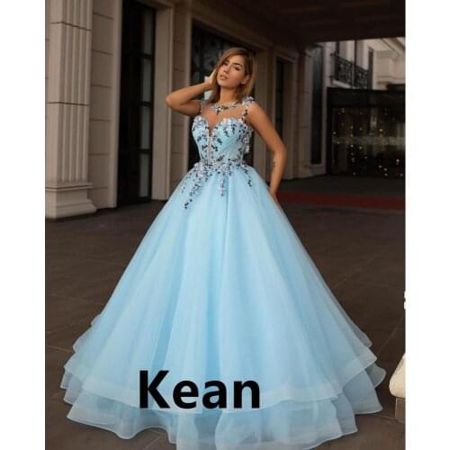 Blue Cheap Quinceanera Dresses Ball Gown Lace Up Back Tulle Appliques Lace Handmade Flowers Sweet 16 Dresses Graduation Dress