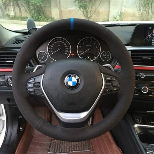 For BMW 3 Series 5 Series 320li 525li 1 Series 2 Series X1 X3 X5 X6 DIY black suede interior steering wheel cover Auto parts