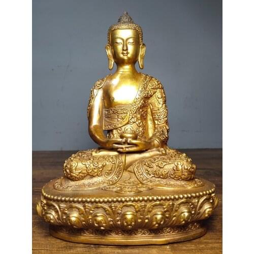 Home Decor 9" Tibet Buddhism Temple Old Bronze Gilt Shakyamuni Buddha Statue Medicine Buddha statue Enshrine the Buddha
