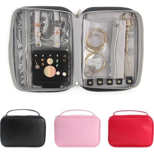 Travel Jewelry Organizer Bag Women Necklace Rings Earrings Bracelet Display Pouch High Capacity PU Traveling Jewelry Case