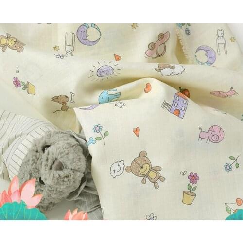 50*160cm Cartoons Fabric Drape Cotton And Linen Double Gauze Crepe Baby Clothes Fabric Ladies Skirt Sleepwear Fabrics