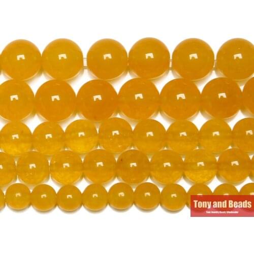 Smooth Natural Stone Yellow Chalcedony Jades Loose Beads 6 8 10 MM Pick Size