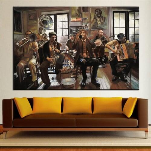Large size Print Oil Painting Wall painting Jazz Orchestra Decor Wall Art Picture For Living Room paintng No Frame