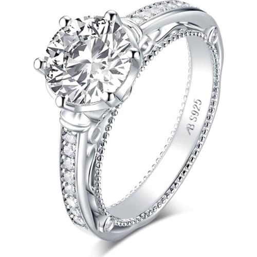 ANZIW Classic 925 Sterling Silver 2.0ct Round Cut Engagement Ring Simulated Diamond Wedding 8.0mm Bridal Ring Jewelry Gift