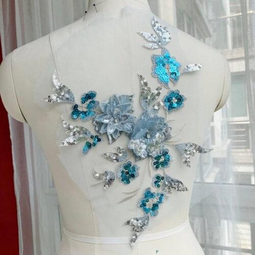 6 Colors 3D Beaded Lace Applique, Stitching Wedding Dress Applique, Sequined Lace Flower Applique, Embroidered Motif