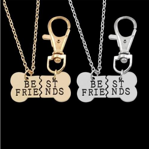 Hot Sale 2 Pieces-set Best Friend Necklace Female Gold Chain Keychain Bff Friendship Necklace Pendant Collar Jewelry Gift