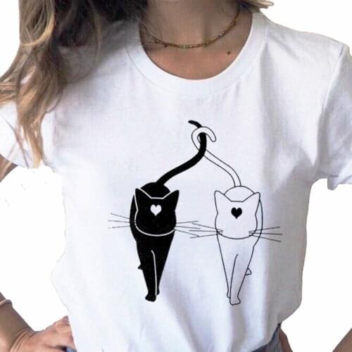 Cartoon Cat Pet Animal Cute 90s Love print ladies T-shirt ladies casual basis O-collar white shirt short sleeve Tshirt,Drop Ship