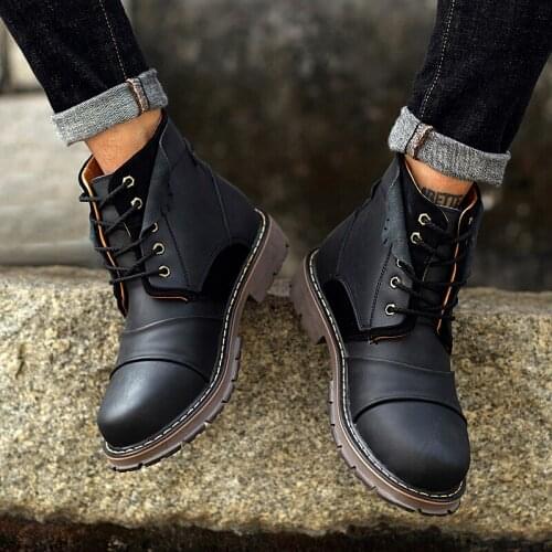 2020 brand autumn and winter warm fur retro motorcycle boots mens riding shoes mens snow ankle high-top mens boots