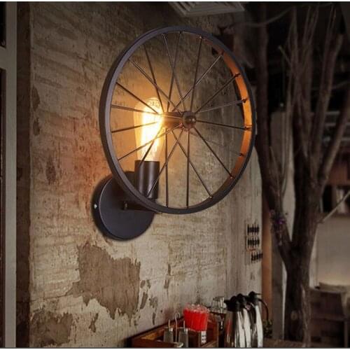 Loft retro wall lamp creative restaurant bar lights American country wrought iron industrial wind wheel wall sconce bra