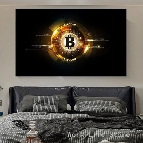Golden Bitcoin Nordic Canvas Painting HD Print Modern Poster Wall Art Modular Picture For Living Room Home Decoration Cuadros
