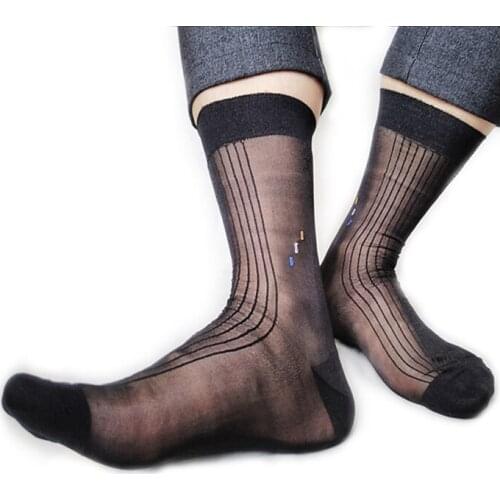 Men Business Dress Nylon Socks Softy Silk Striped Male Formal Suit Hose Sexy Sheer Comfortable Fetish Collection