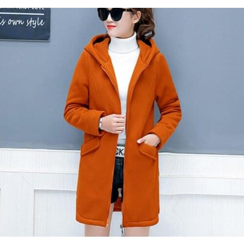 2019 new Womens hoodies plus velvet thick Korean zipper long hooded Loose coats Slim wild warm hoodies autumn winter outerwear