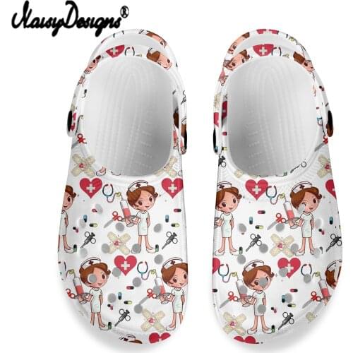 NOISYDESIGNS 2021 New Women Sandals Hole Shoes Home Slippers Summer Hollow Out Smiling Face Buckle Cute Nurse Pattern Beach Flat