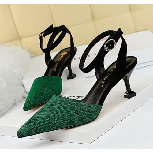 2020 New Summer Women Sandals High Thin Heel Pointed Toe Buckle Fashion Sexy Ladies Women Shoes Green Female High Heel Pumps