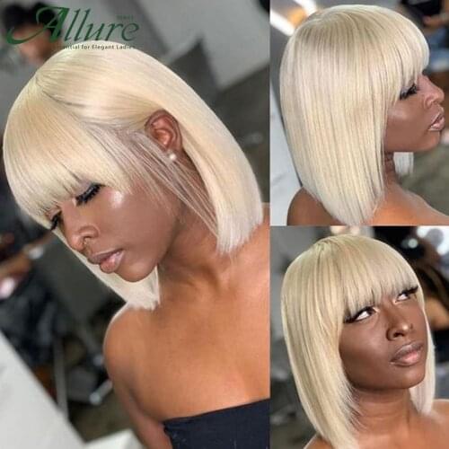 Honey Blonde Bob Wig With Bang For Black Women Remy Brazilian Human Hair 613 Bob Wigs Free Shipping Full Machine Wigs Allure