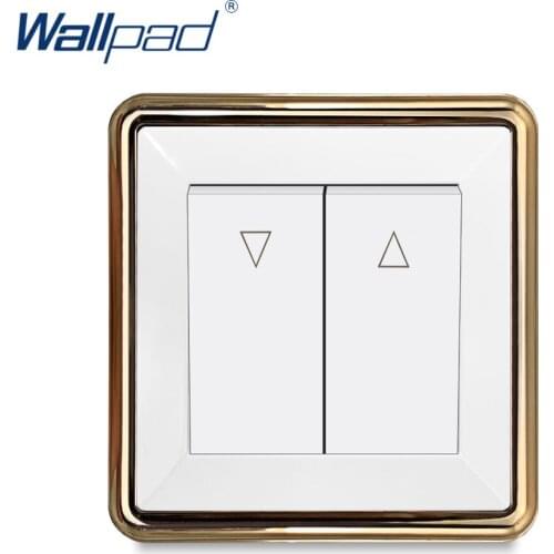 Curtain Switch Wallpad 2 Gang Reset Momentary Contact Wall Light Switch Rocker Button White Panel Gold Edge