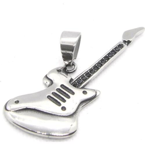 Support Dropship Rock Roll Style Guitar Pendant 316L Stainless Steel Fashion Jewelry Punk Guitar Pendant