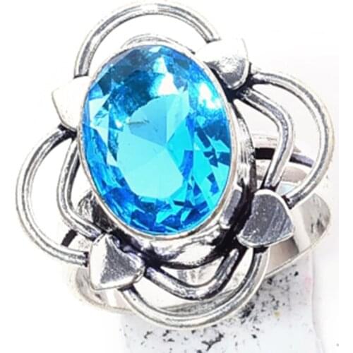 Blue Topaz Silver Overlay over Copper , Size: 8 , R5466