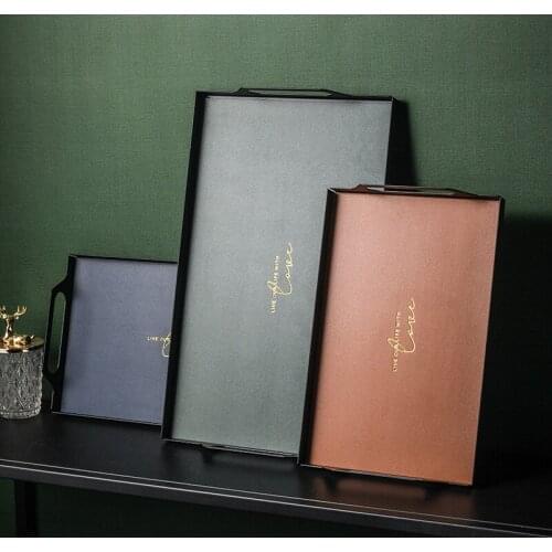 Rectangle Iron Tray Leather Pad Jewelry Display Tray Nordic Home Kitchen Storage Dish Classic Snacks Tea Tray Food Container