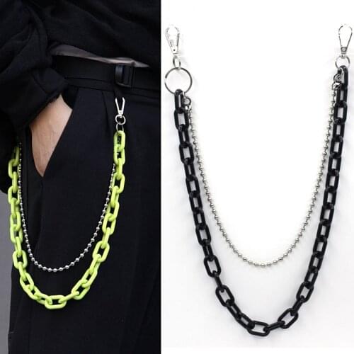 Fashion Man Women Belt Punk Hip-hop Trendy Two Layers Belt Key Chain Waist Pants Chain Jeans Long Metal Clothing Accessories