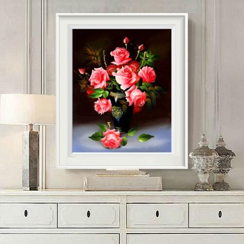 Rose Flower Vase Counted Cross Stitch 11CT Printed DMC Cross Stitch Set DIY Counted Cross-stitch Kits Embroidery Needlework