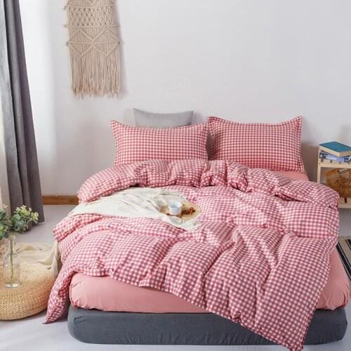 Pink Plaid Duvet Cover 220x240 Pillowcase 3Pcs,Bedding Set,200x200 Quilt Cover,Blanket Cover, Bed Sheet, Double Queen King Size