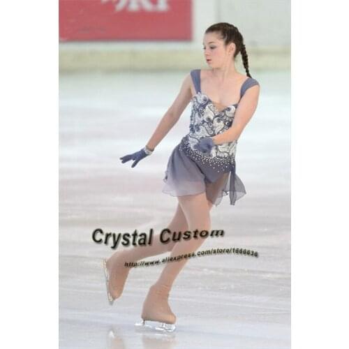 Gray Ice Figure Skating Dress For Kids Fashion New Brand Competition Figure Skating Dresses Crystal Custom DR3636