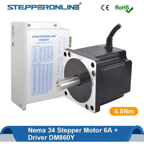 STEPPERONLINE 4.8Nm Nema 34 Stepper Motor Kit 6A 4-lead 14mm Shaft & Stepper Driver DM860Y for CNC Milling Machine