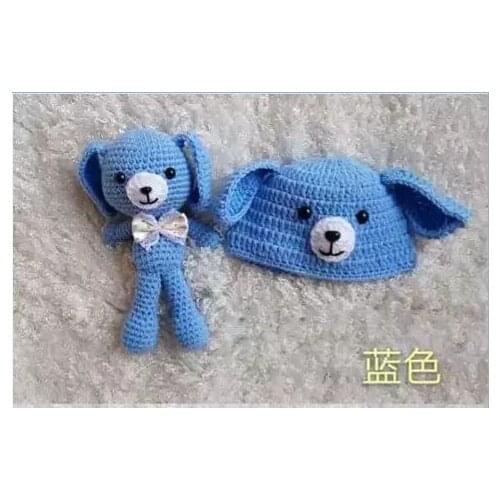 Newborn Baby Photography Props Accessories Bear Hat Cap + Doll Sets Infant Bebe Handmade Knitted Beanie Bear Toy 0-1M OR 3-4M