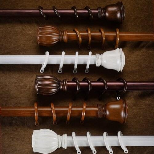 Thick Matte Wood Grain Retro Solid Silent Rome Rod With Decorative Flower Head Single or Double Curtain Rod