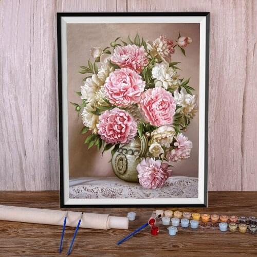Flower Tulip Vase Rose Peony Lily Magnoli Coloring By Numbers Painting Package Acrylic Paints 40*50 Painting Handicraft