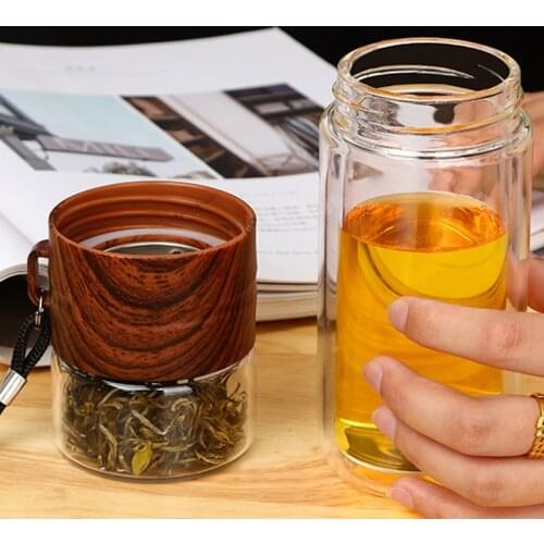 High Quality Double Glass Water Bottle with Tea Infuser Filter 300ml Drink Bottle Infuser Tumbler Drinkware Waterbottle Men Gift