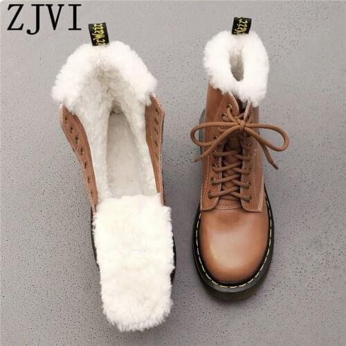 ZJVI 2020 Women Sexy Warm Fur Genuine Leather Ankle Boots Lace Up Boots Winter Woman Chains Shoes Ladies Black Boots For Girls