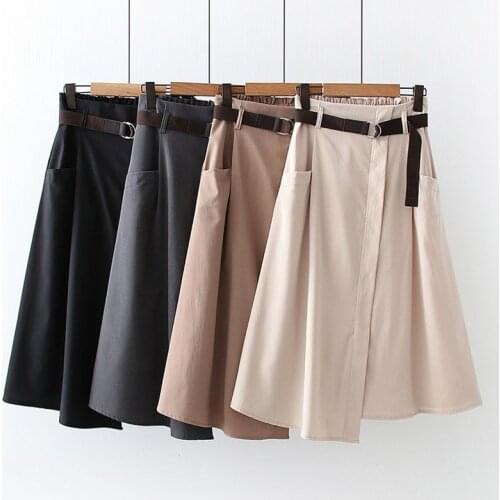 Women Knee-Length A-Line Skirt New Spring Summer Korean Fashion High Waist All-Match Skirts Female Sun School Skirt With Belt