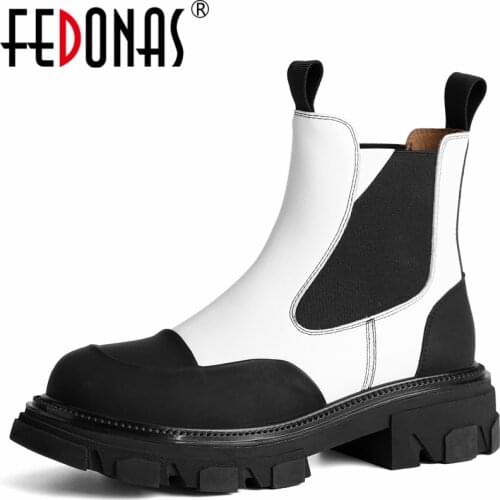FEDONAS Leisure Outdoor Autumn Winter Women Ankle Boots Popular Round Toe Genuine Leather Thick Heels Brand Design Shoes Woman