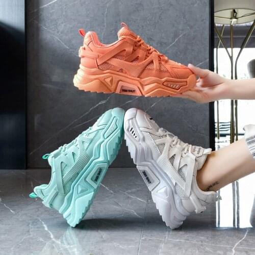 2021 New Designer Sneakers Women Platform Casual Shoes Fashion Sneakers Platform Basket Femme Yellow Lace-Up Casual Chunky Shoes