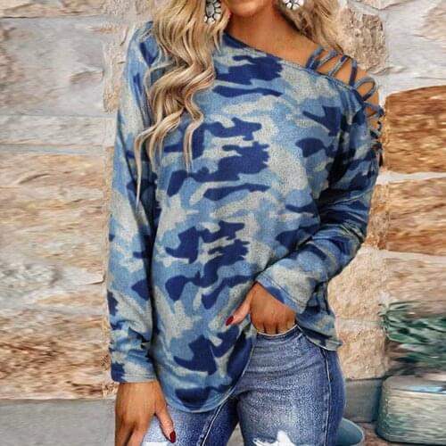 Off Shoulder Womens Tops And Blouses Womens Casual Long-sleeved Blouse Camouflage Print Blouse Tops Blusas Mujer De Moda 2021