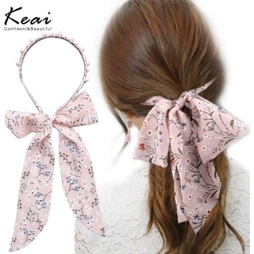 2020 Women Hair Bow Print Pearl Hairbands Women Hair Hoops Holder Ornament Head Band Lady Fashion Hair Accessories