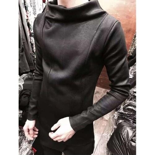 Winter Mens High Collar Plus Velvet Thickening Bottoming Shirt Slim Long-sleeved Shirt Hair Stylist Hooded Men Streetwear 2020