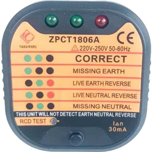 ZPCT1806 A B C Outlet Socket Tester Detector Circuit Polariteit Voltage Plug Breaker Eu Ground Zero Lijn Schakelaar Veiligheid