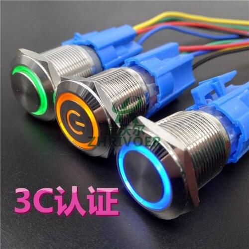 2pcs 304 stainless steel push button switch 19mm waterproof Self reset 5pin flat/High head LED momentary 12v/24v/220v switch