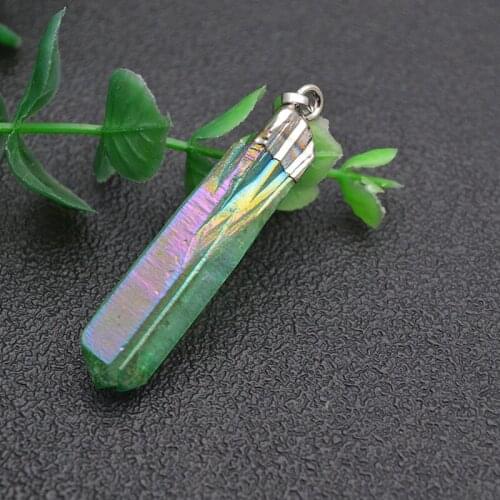 5pc Fine Jewelry Electroplated Natural Crystal Pillar Pendants Long Stick Shape Fit Necklace Pendant Making Supplies